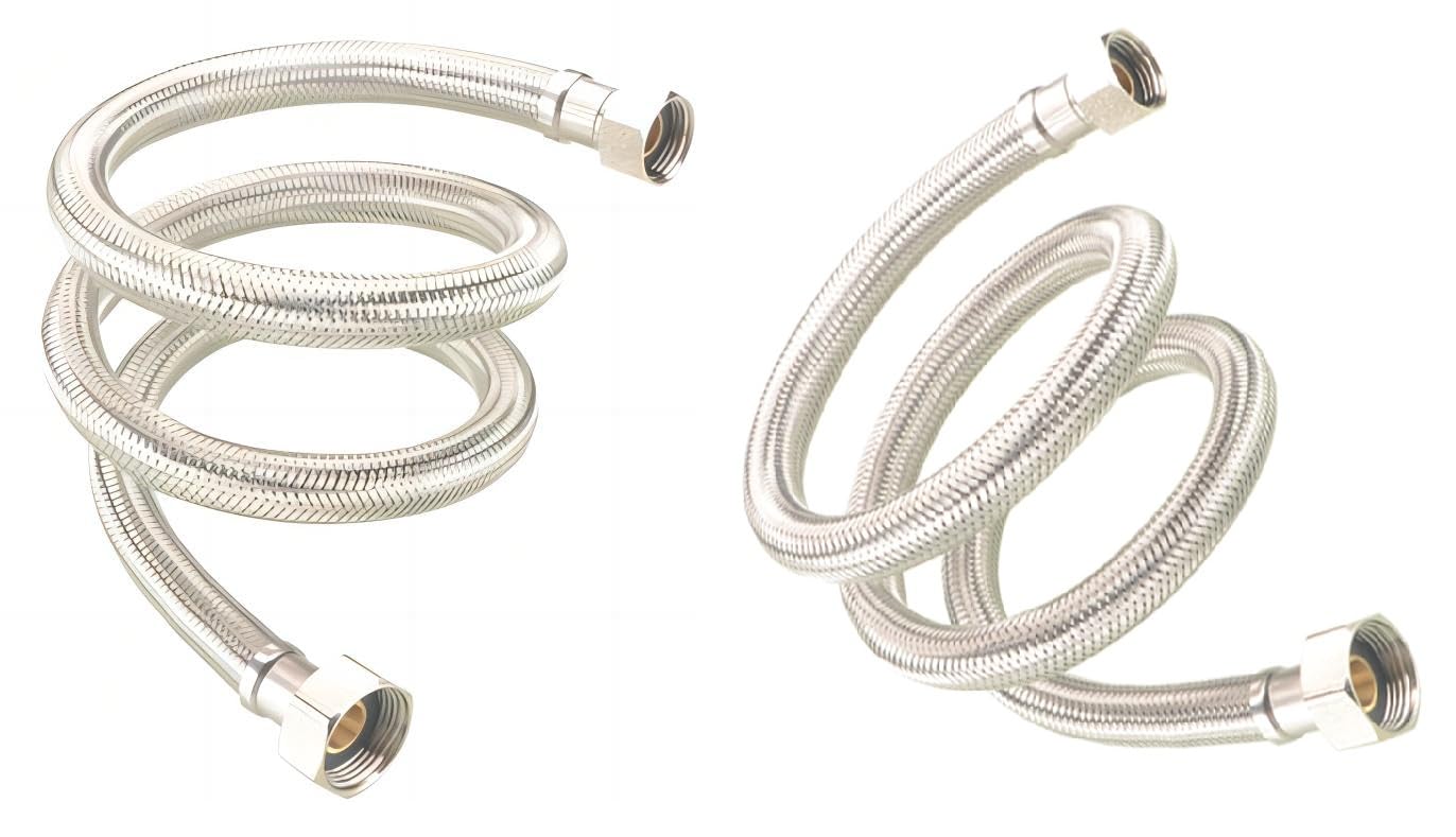 Refrigerator Ice Maker Hose, Universal Flexible Premium Braided Stainless Steel Water Line Connector, 1/4 Inch Compression, Silver (6 Feet)