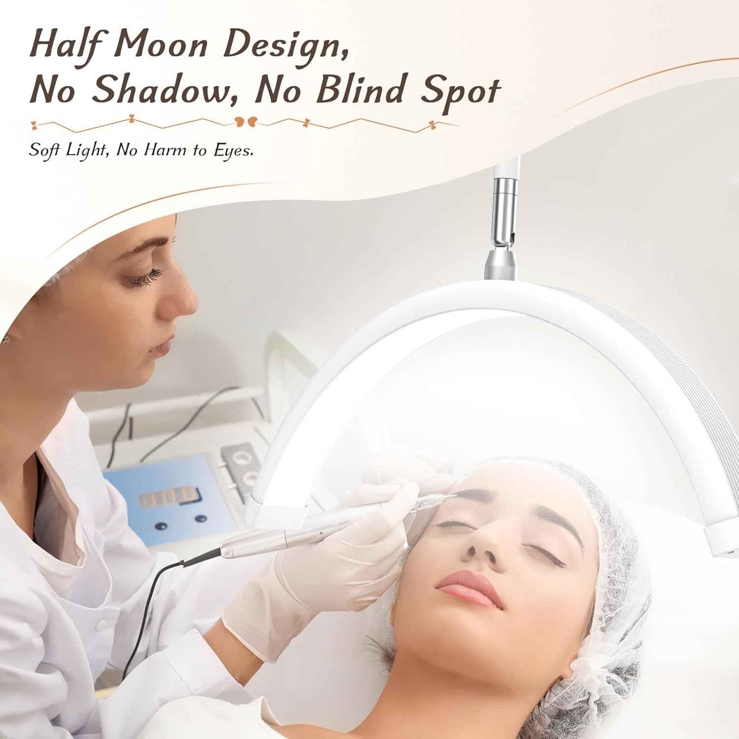 LED Half Moon Clamp Desk Lamp for Nail Art & Skincare - 5 Brightness Levels, Remote Control