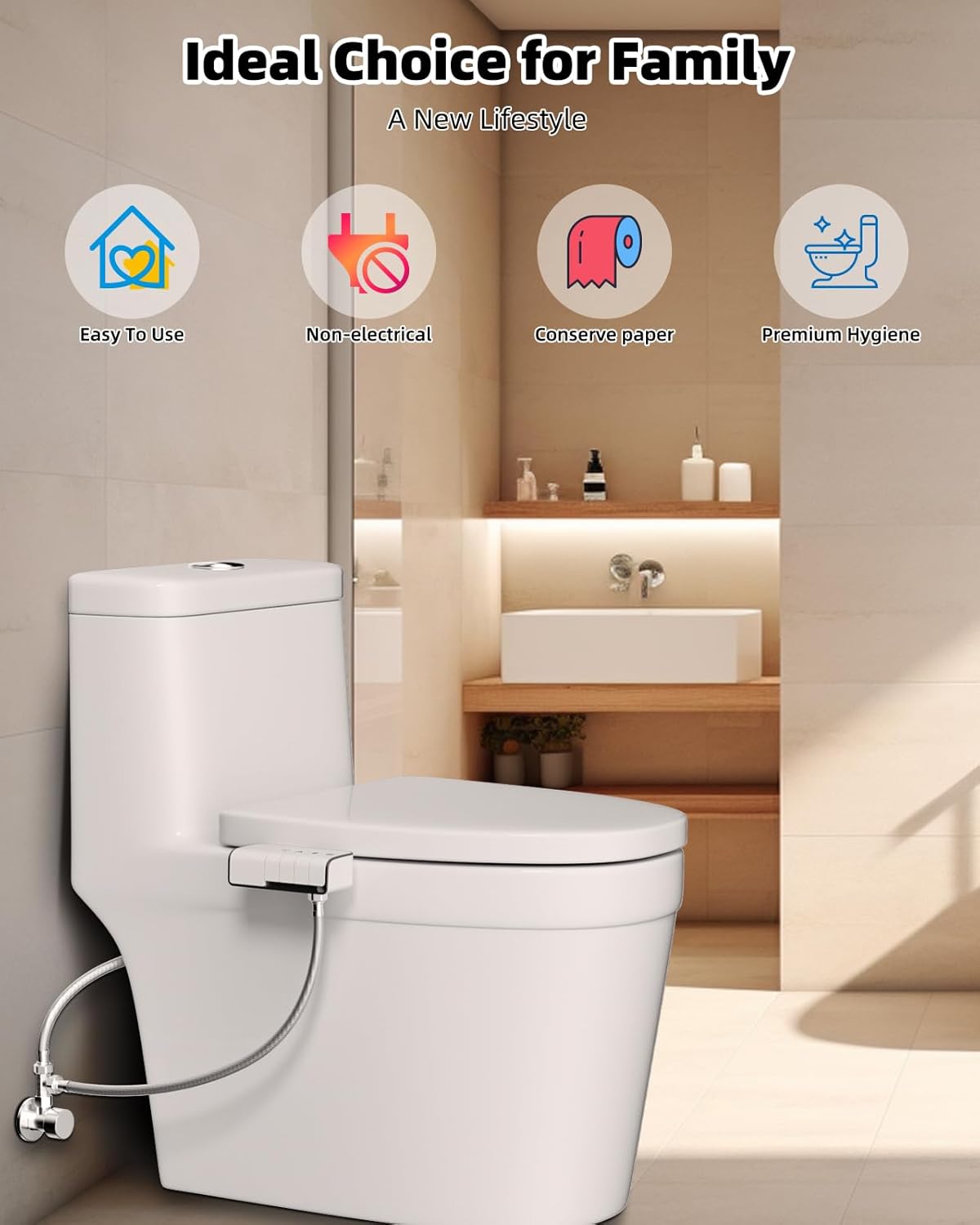 Bidet Attachment for Toilet - Non-Electric Dual Nozzle, Adjustable Water Pressure, Self-Cleaning, White