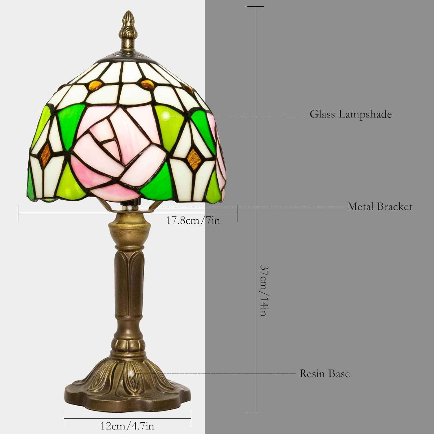 Tiffany Table Lamp - 8 Inch Antique Stained Glass, 3 Color Temperatures, Handcrafted for Bedroom & Living Room