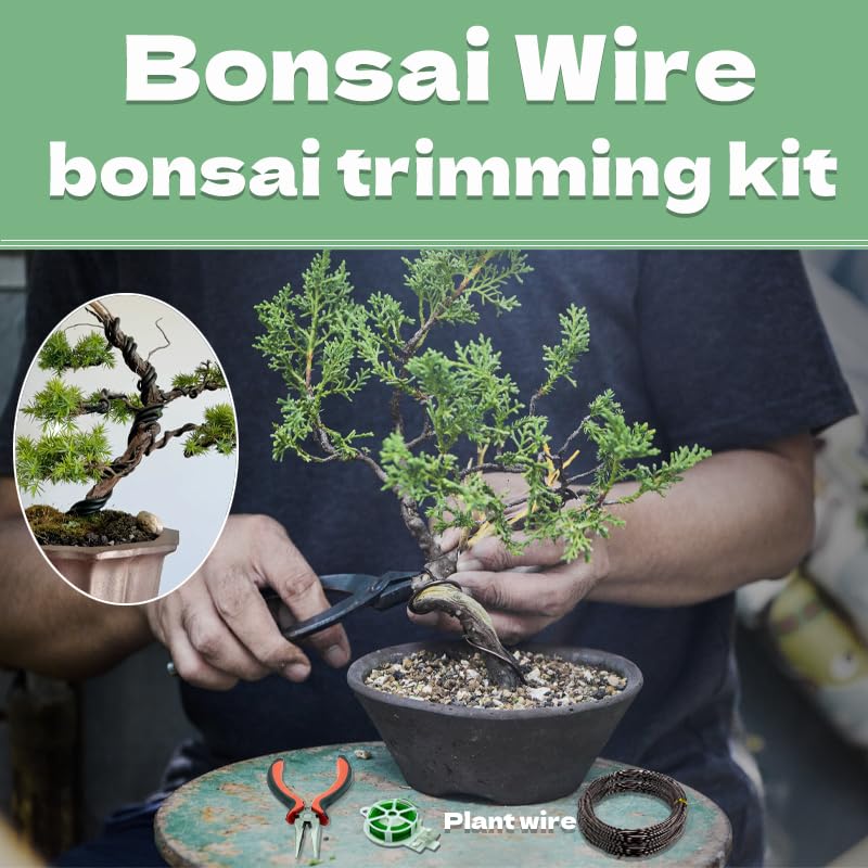 Bonsai Wire 7pcs-5 Rolls of Aluminum Bonsai Training Wire, Cutting Pliers and Plant Ties with Cutter 50 Meter Bonsai Tool Set, Adjustable Anodized Wire 1/1.5/2.0 mm for Bonsai Tree Training DIY Tools
