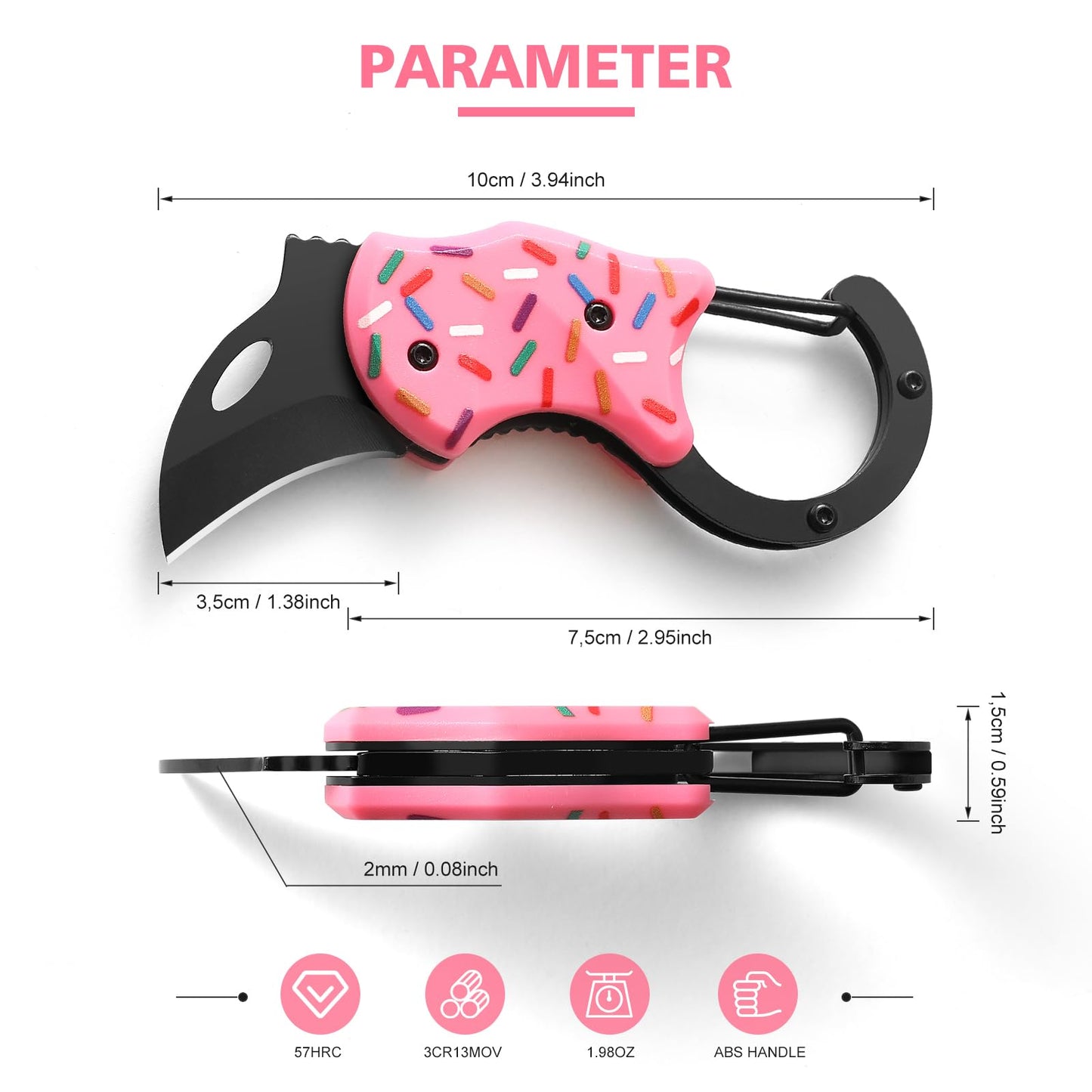 Donut Folding Pocket Utility Knife,1.34''Blade Small EDC Knife,Pink Pocket Knife for Women Men,Cute Folding Knife Box Cutter,Perfect Christmas Gift for Women(Donut)