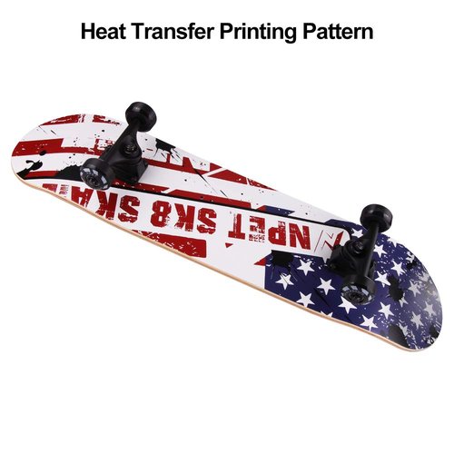 NPET Pro Skateboard Complete 31 Inch 7 Layer Canadian Maple Double Kick Concave Deck Skating Skateboard - Flag