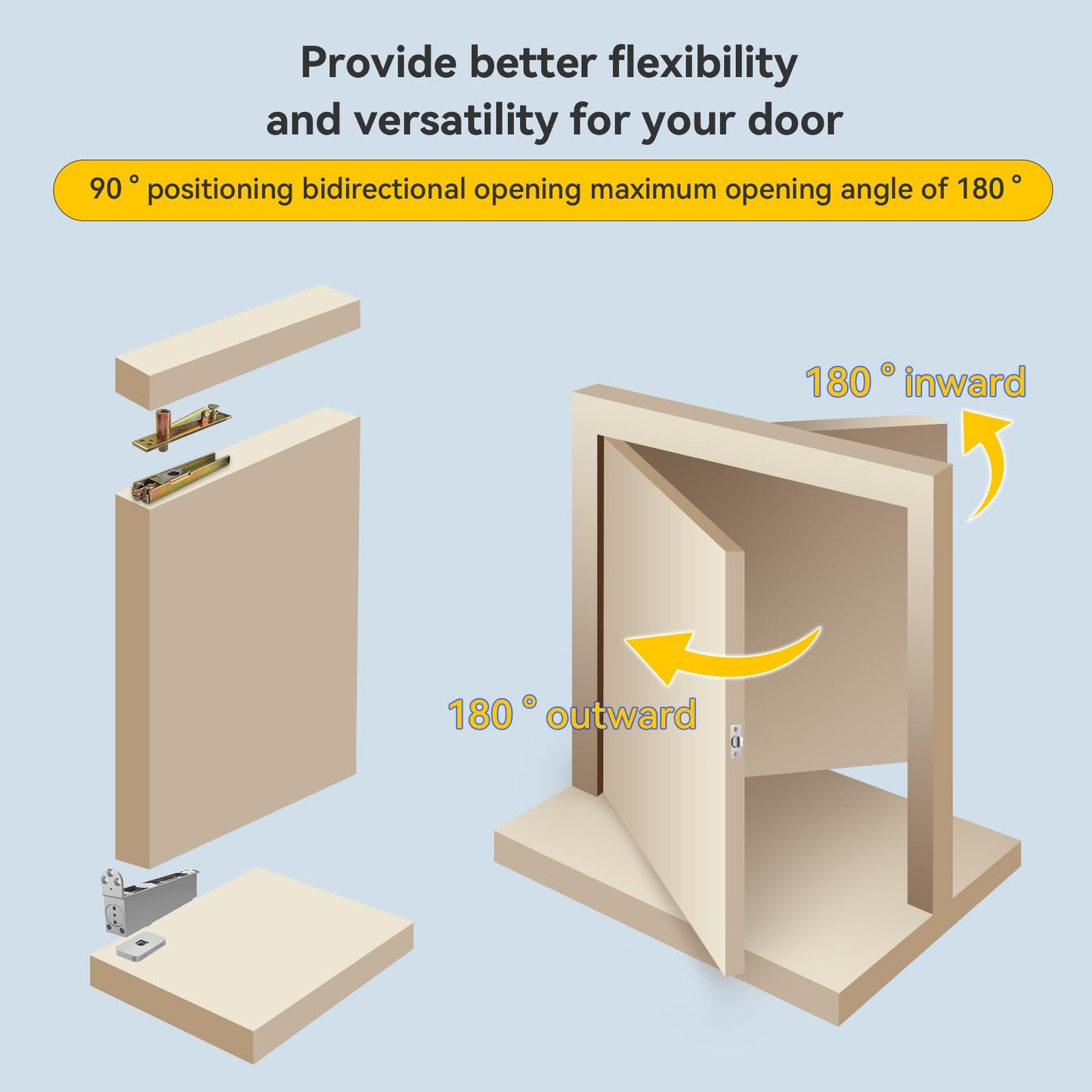 GEKRONE Self Closing Concealed Door Pivot Hinges Heavy-Duty Spring Hydraulic 360 Degree Rotation Stainless Steel Invisible Wooden Secret Hidden Door Hinge System Adjustable Speed Door Weighs 220 Lbs