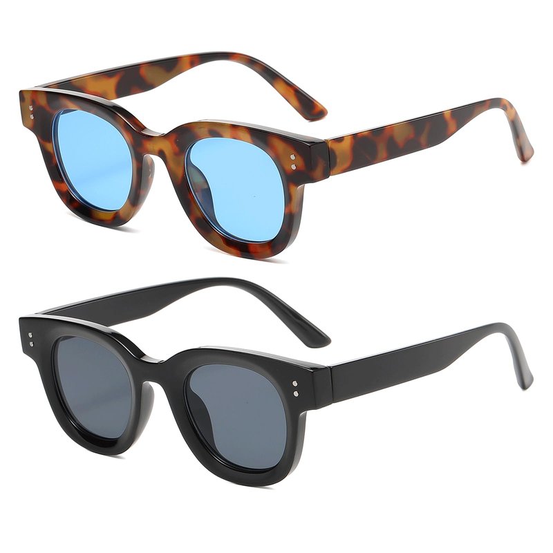 YAMEIZE Vintage Thick Round Sunglasses - Retro Square Thick Frame UVProtection Eyewear Driving Outdoor for Women Men