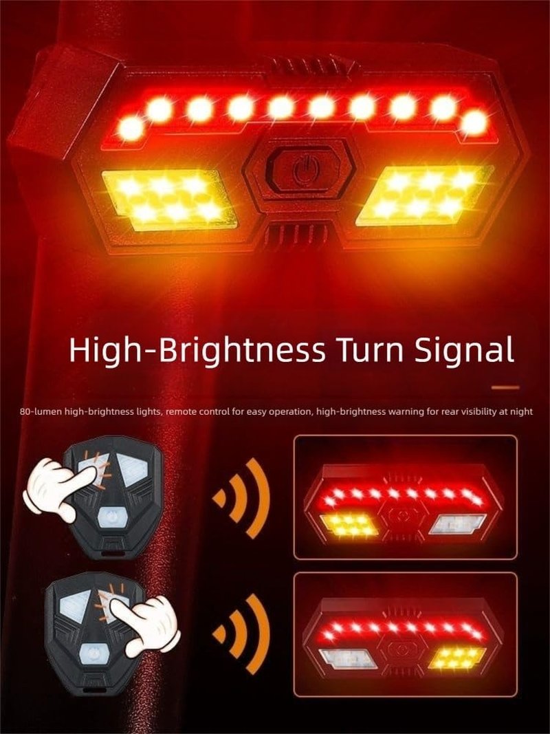 Laibgvhdt Electric for Lighting,Bicycle Remote Control Warning Taillights with Horn Sound, Left and Right Turn Signals, Type-c Charging Taillights, Night Riding Lights (Black)