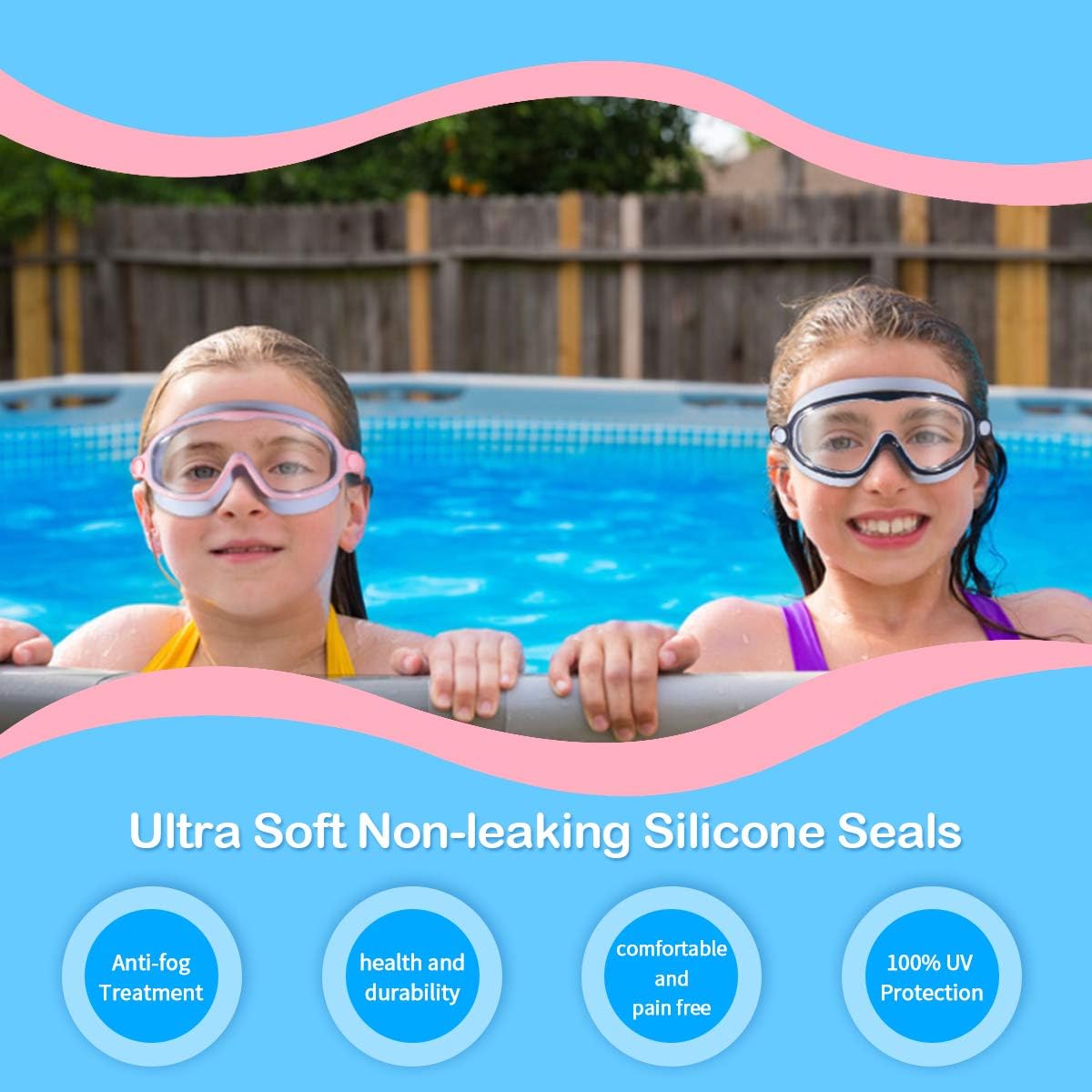 Skiennix Kids Swimming Goggles - Anti-Fog, UV Protection & Watertight Fit | 2 Pack for Ages 3-15