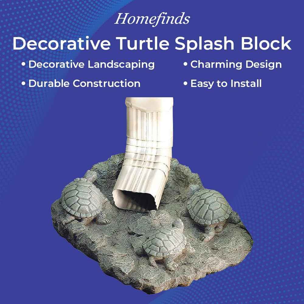 Turtle Downspout Splash Block - Decorative Rain Gutter Diverter for Lawn & Patio