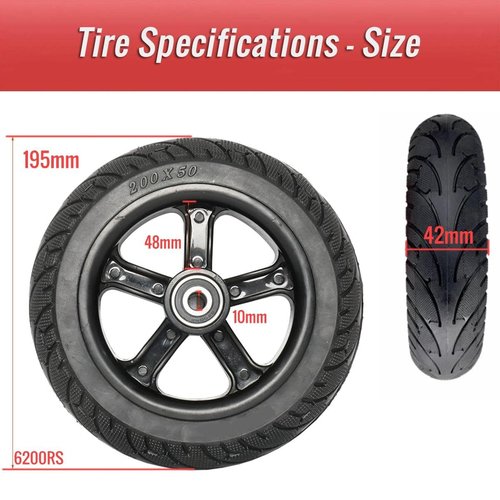 200x50mm Solid Tire Wheel, CATAZER Rubber 8 Inch Electric Scooter Tires Durable Explosion-proof Tyre Suitable 10mm Bearing (6200) E-Bike Scooter Replacement Wheels