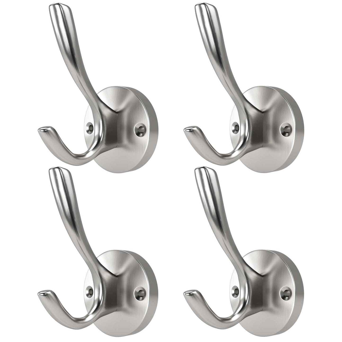 ZUONAI Towel Hooks for Bathrooms Wall Mounted 4 Pack Brushed Nickel Coat Hooks Heavy Duty Towel Wall Hooks for Coats Robes Hats Bath Entryway Cubicle Kitchen