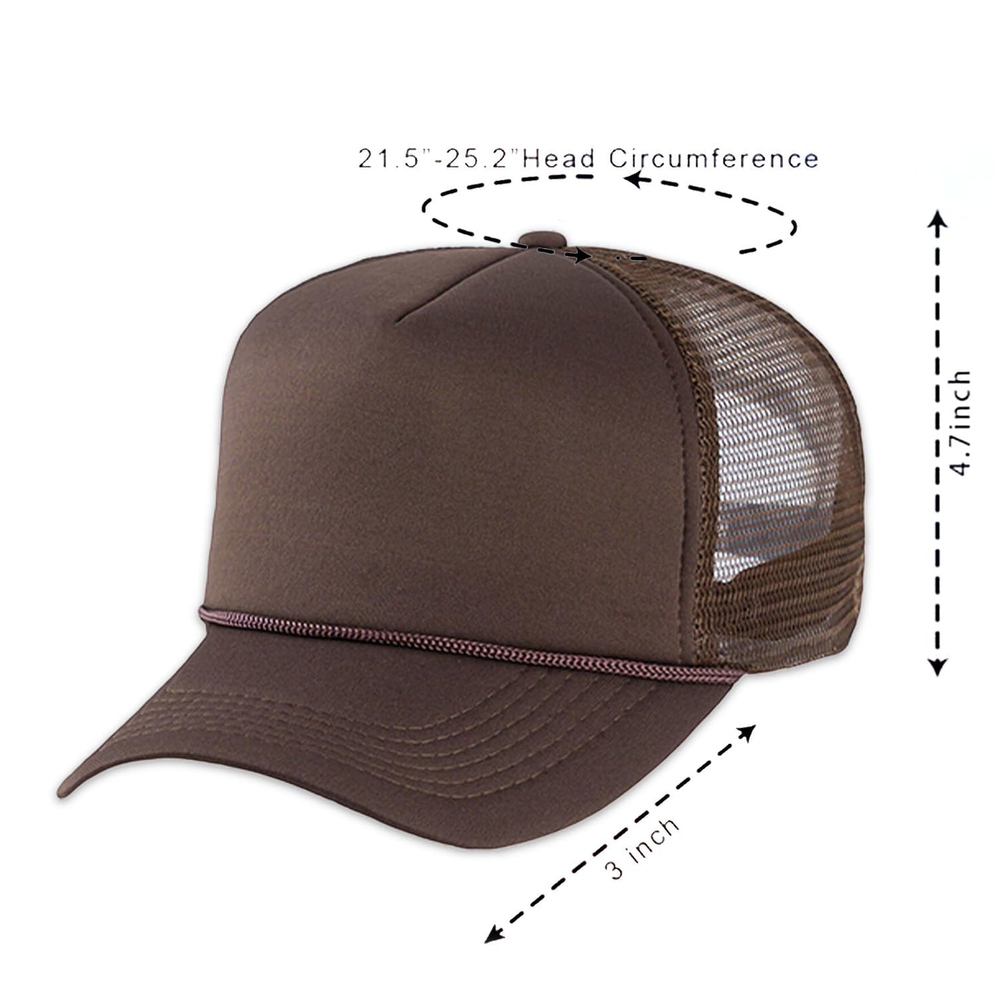 Custom Sublimation Hats 12 Pack - Bundle with 12 Trucker Hats with Foam Mesh 21.5-25.2" | Blank Baseball Hat for Men, Women (US, Alpha, One Size, Brown)