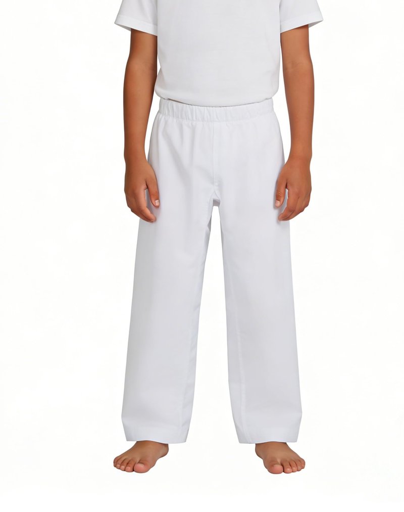 VKT Kids Youth Karate Pants Taekwondo Uniform White Gi Martial Arts Elastic Waist gi jiu Jitsu Trousers for Training or Competition White 130