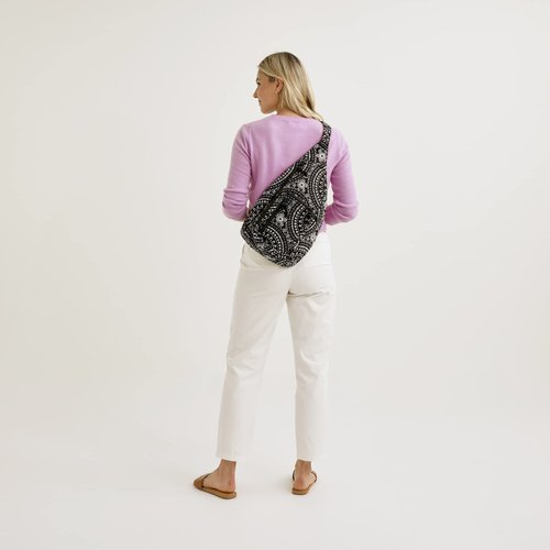 Vera Bradley Women's Cotton Sling Backpack, Black - Recycled Cotton, One Size