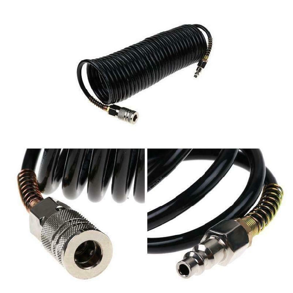 25ft Air Compressor Hose with Bend Restrictor and 1/4 Quick Coupler - Coiled Flexible Air Hose with Solid Copper Connectors