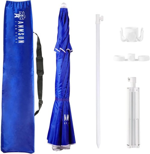 AMMSUN Portable Shade Umbrella - 6.5ft Lightweight Canopy with Adjustable Stand for Easy Sun Protection | Blue