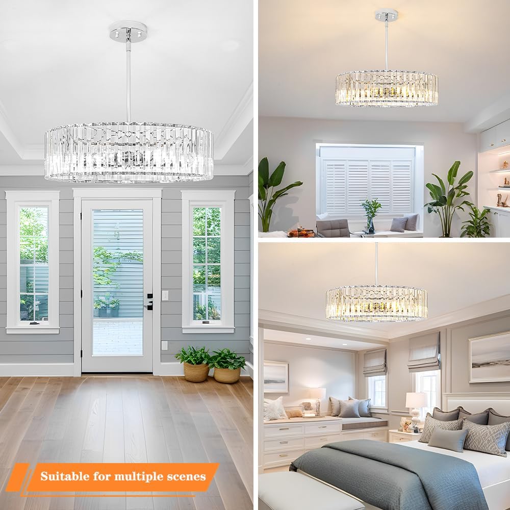 Modern Gold Crystal Ceiling Light Fixture - 11-Inch Semi Flush Mount Chandelier for Kitchen & Entryway