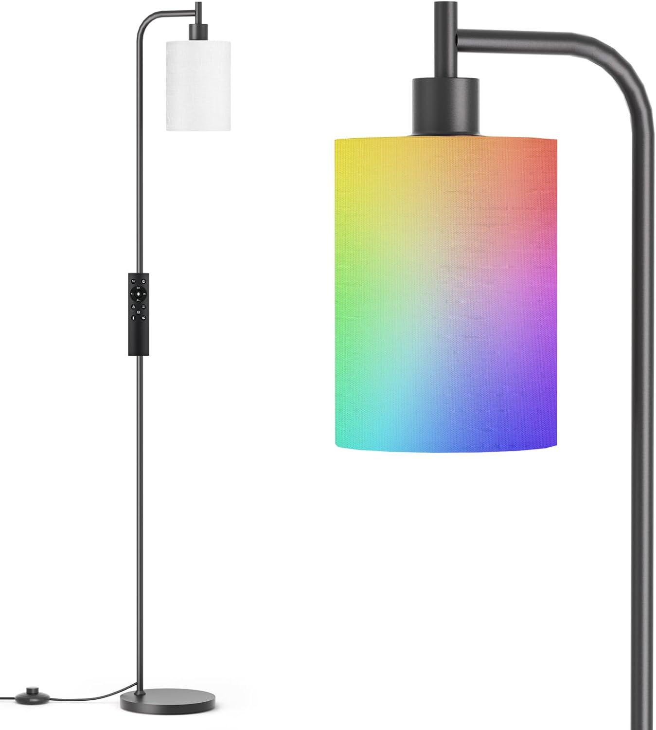 Dimmable Floor Lamp with Linen Shade & Remote Control - Modern 9W LED Standing Lamp for Living Room, Bedroom, Office