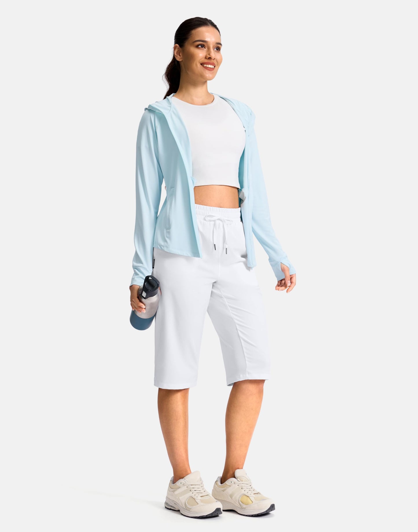 G Gradual Women's 15" Long Hiking Shorts with Zipper Pocket Below The Knee Capris Lightweight Bermuda Shorts for Women(White, 2XL)