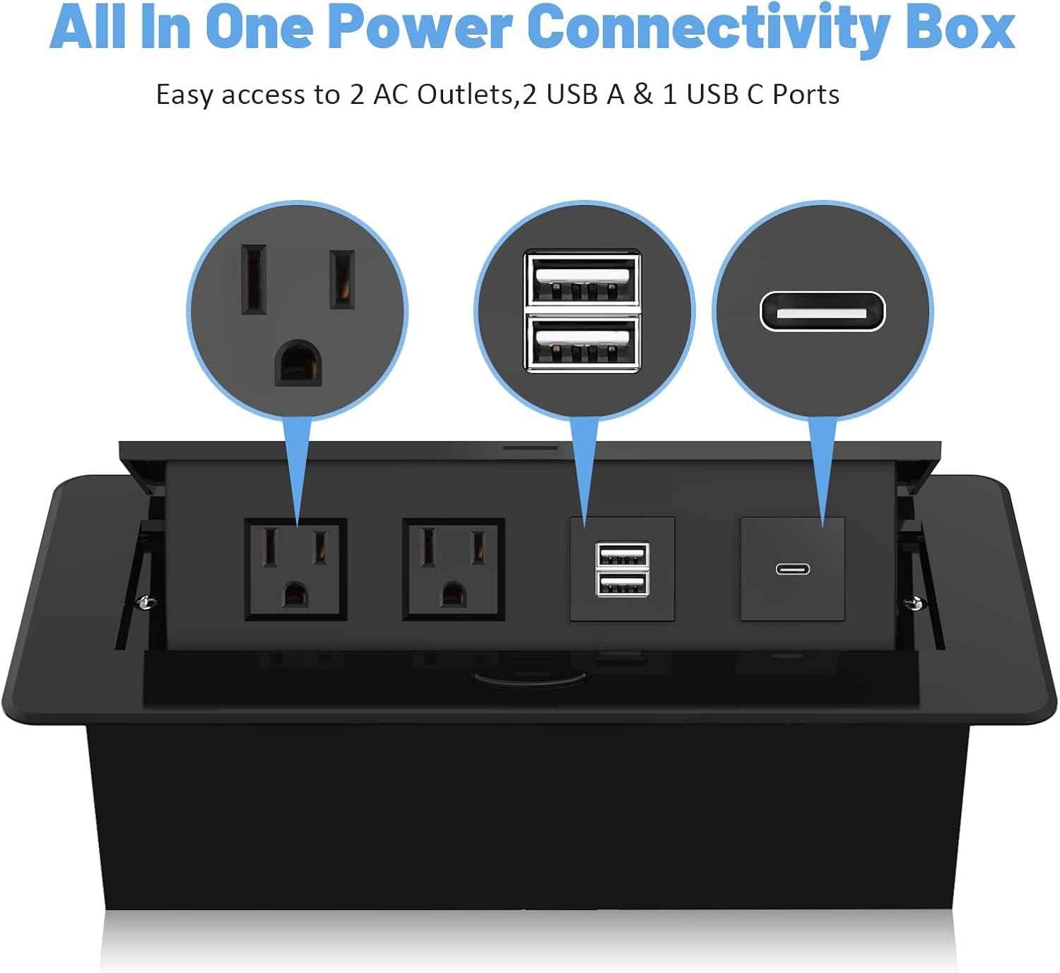 Power Hub Conference Table Connectivity Box - HDMI, USB-C, USB-A & AC Outlets