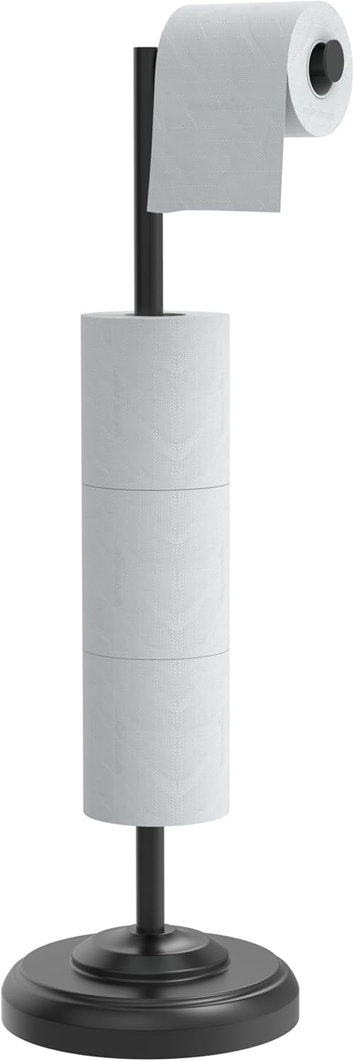 Brushed Nickel Free Standing Toilet Paper Holder with Pivoting Design & Weighted Base