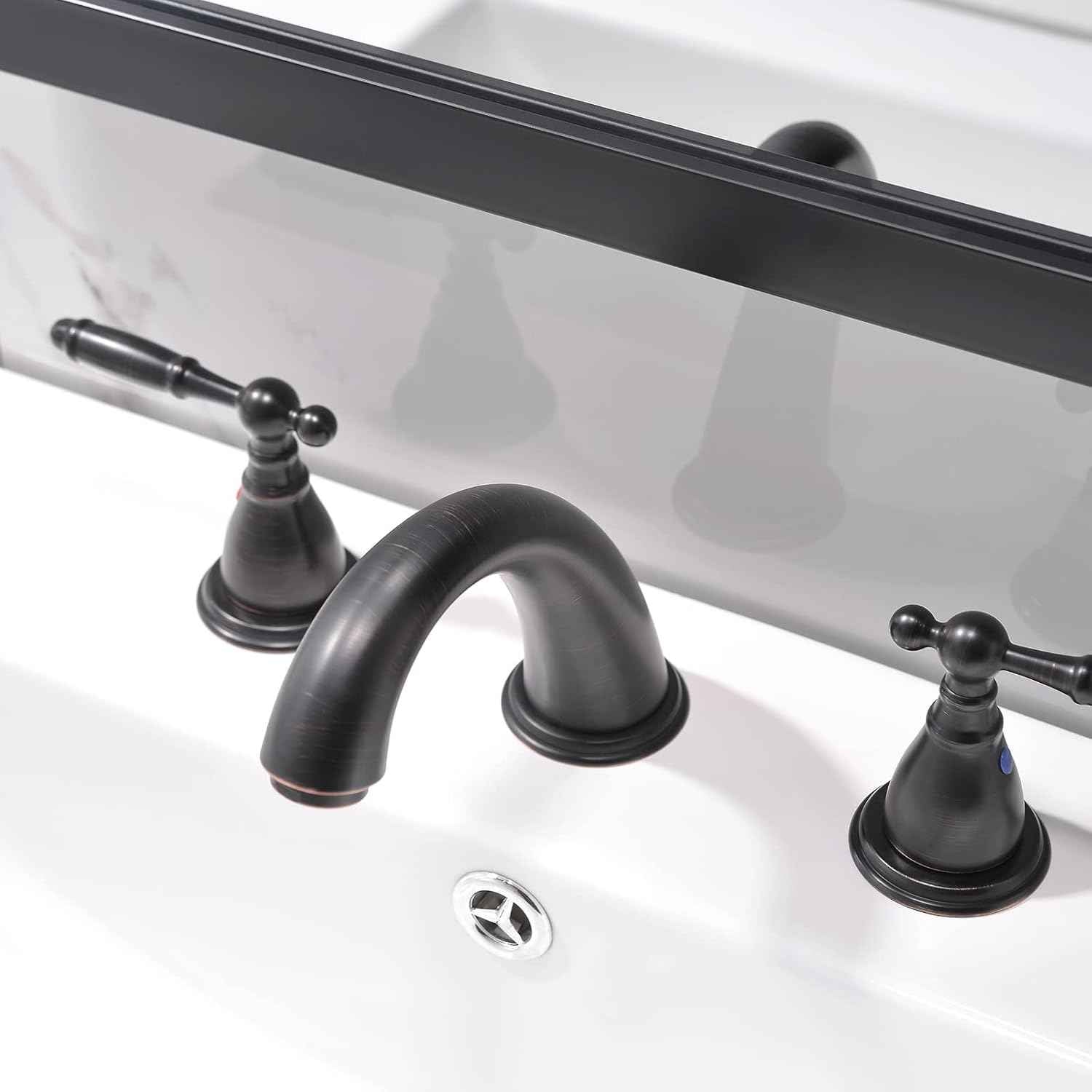 Phiestina 8-Inch Widespread Bathroom Faucet - Chrome, Lead-Free, Metal Pop-Up Drain, Model WF008-4-C