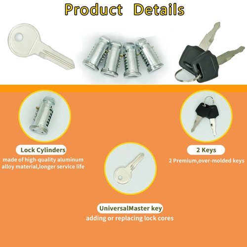 Lock Cylinders for Car Racks System(4 Pack),One-Key System Lock Core Compatible with Thule Racks,Bike Rack,and Other Equipment with Lock Cylinder,Includes 4 Cores, 2 Keys and A Control Key