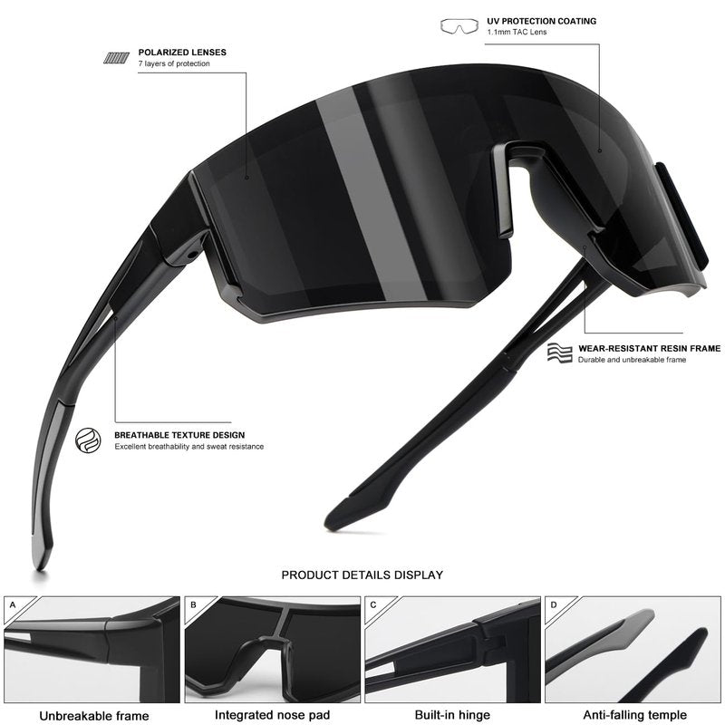 SEKKAF Polarized Sunglasses for Men Women - Sports Sunglasses for Running Baseball Driving Fishing Cycling UV400 Protection