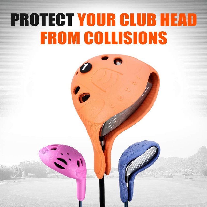 PGM Golf Club Covers, 4pcs Drivers Fairway Woods Hybrid Golf Head Covers with Number, Fit Oversized Right Handed Brands, Easy on Off, Washable (Black 4pcs Set)