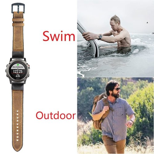 GARTOO for Fenix 7X / Fenix 6X Pro/Fenix 5X Watch Band, Quick Easy Fit 26mm Soft Genuine Leather Hybrid Silicone Sweatproof Wristband Strap for Fenix 5X Plus,Tactix Delta,Fenix 3,Enduro