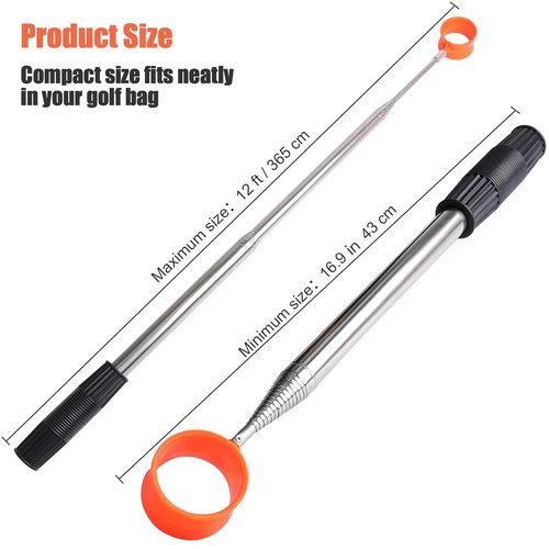 Golf Ball Retriever Telescopic, 12Ft Aluminum Alloy Golf Ball Retriever for Water, Ball Retriever Tool Golf Ball Grabber, Telescopic | Two-Sided | Easy Grab Ball | Golf Gifts for Men & Golfers