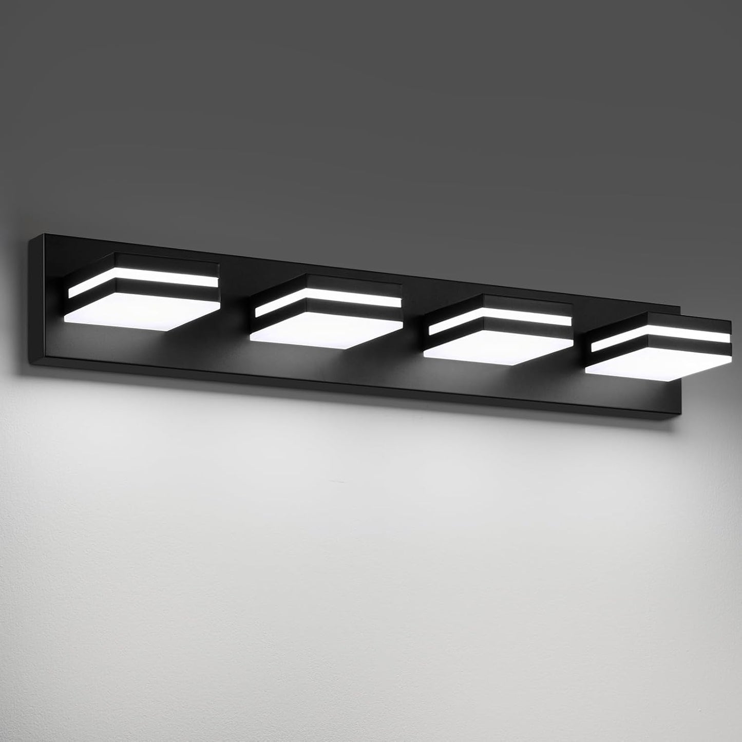 3-Light Modern LED Bathroom Vanity Light Fixture - Black Metal & Acrylic, 16-inch Over Mirror Lighting