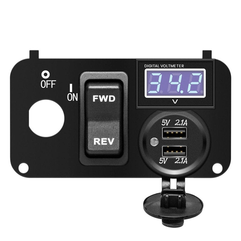 briidea 3 in 1 Multifunctional Integrated Panel with DC 12V-90V 4.2A Dual USB Charger Sockets, LED Wide Range Voltmeter & Forward Reverse Switch, Golf Cart Accessories for EZGO TXT, PDS & Medalist
