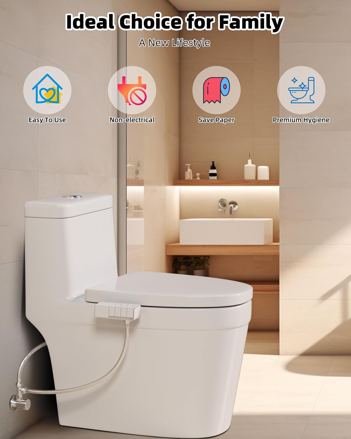 Bidet Attachment for Toilet - Non-Electric Dual Nozzle, Adjustable Water Pressure, Self-Cleaning, White