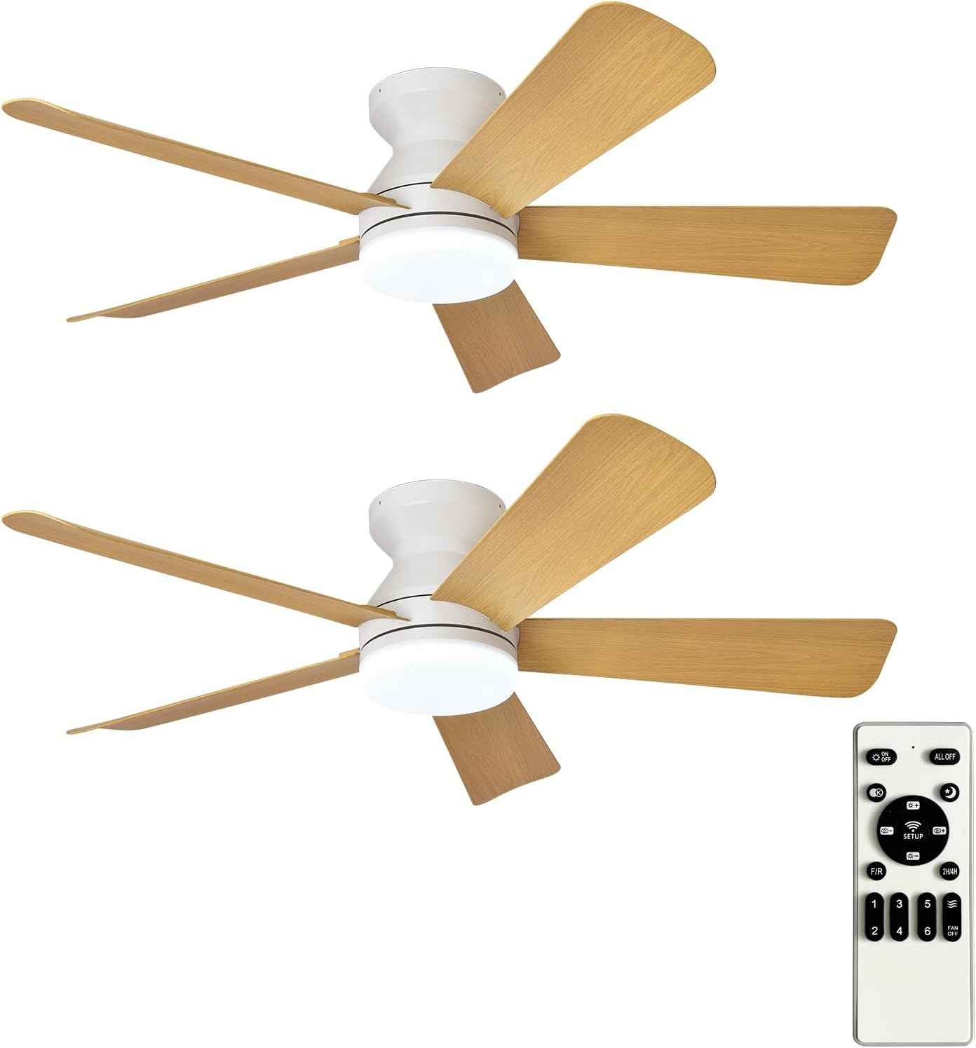 42-Inch Modern Black Ceiling Fan with Light & Remote - Dimmable Low Profile, 5 Reversible Walnut Blades, 6 Speeds for Indoor/Outdoor Use