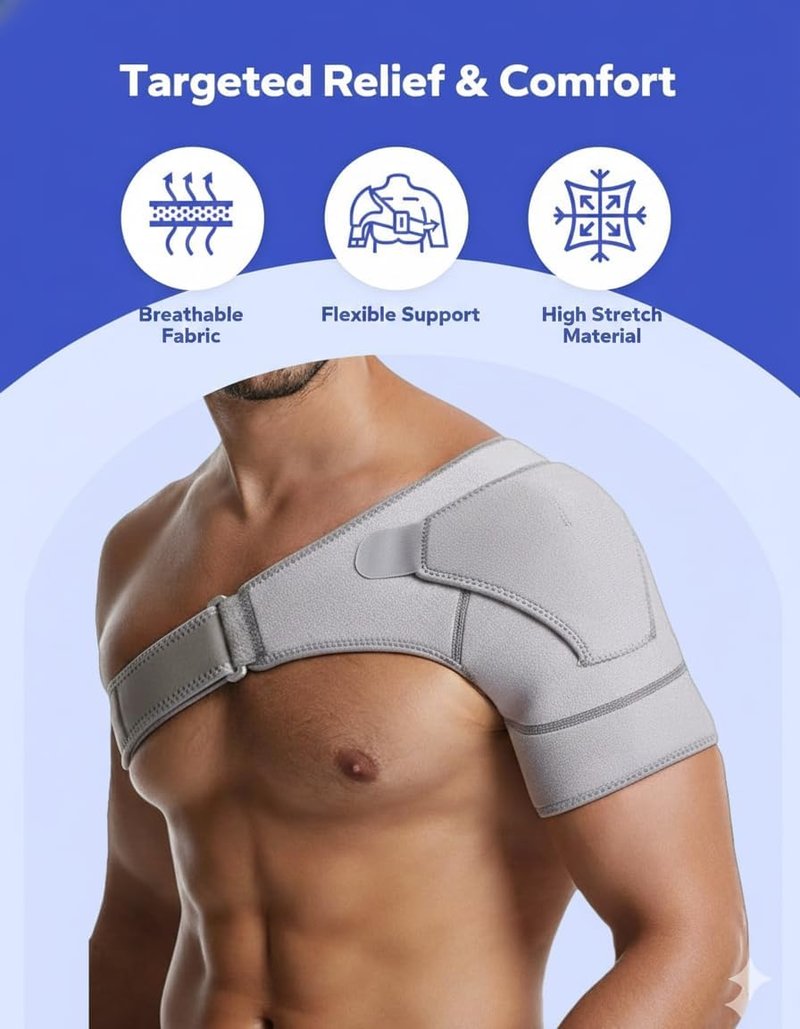 Black Shoulder Brace, Rotator Cuff Support Brace with Ice Pack Insertion Capability, Pressure for Preventing Strains and Dislocation, Alleviating Shoulder Pain, Adjustable Fit for Men and Women (Black)