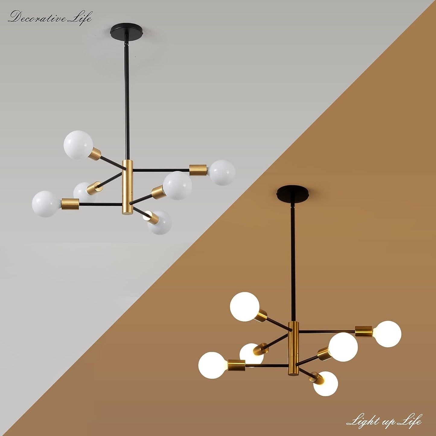 8-Light Gold Sputnik Chandelier - Modern Adjustable Ceiling Light for Dining Room, Kitchen & Foyer