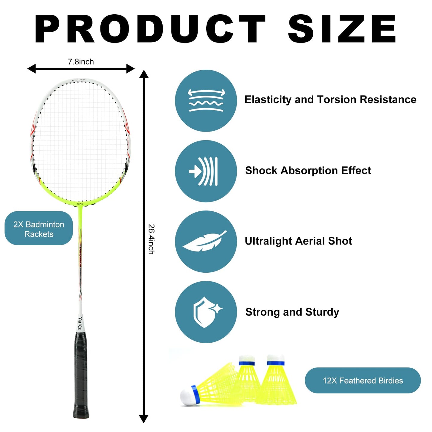 YAKS 3U Ful Carbon Professional Uitra Light High Elastic Adult Student Training Badminton Racket Set Durable Type