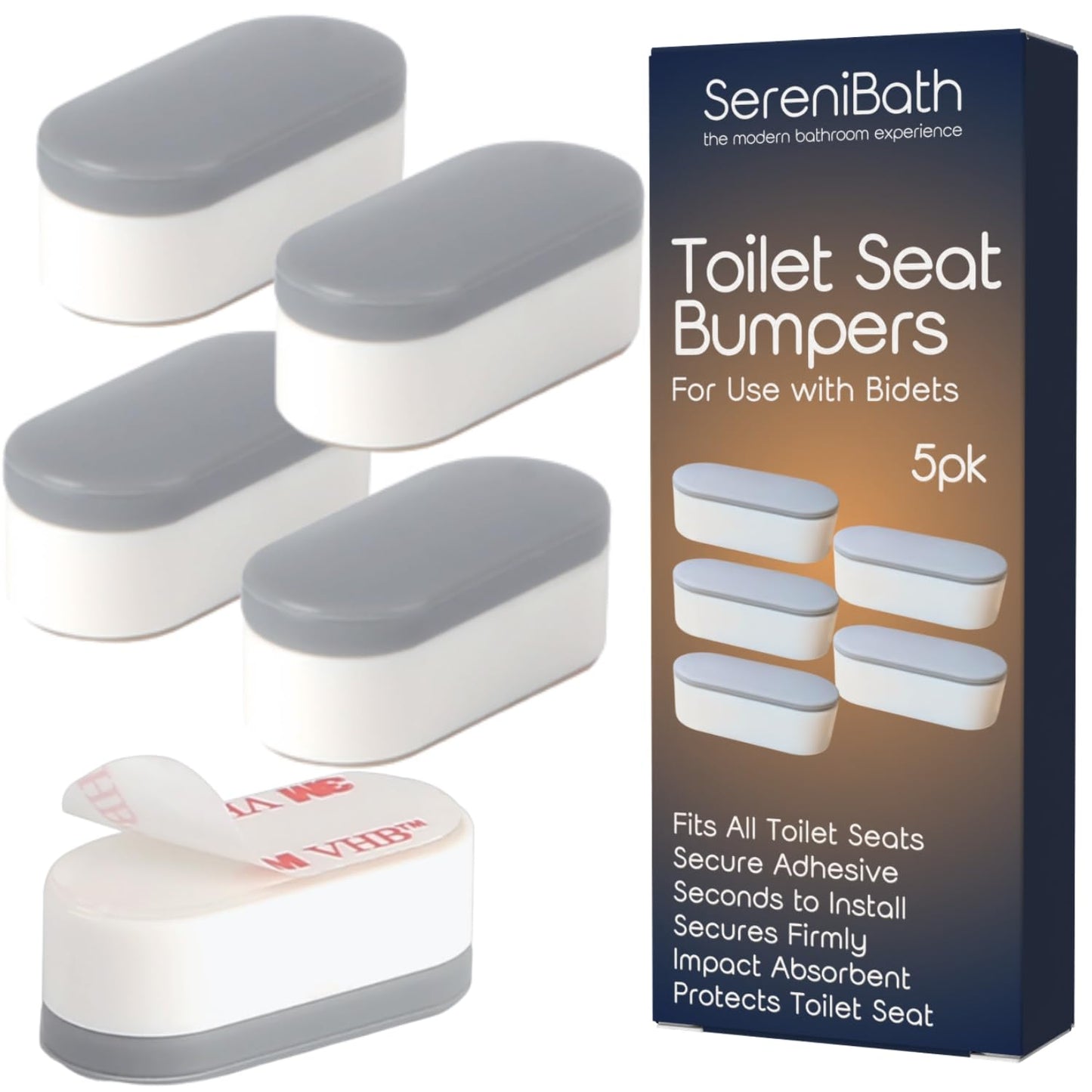 Toilet Seat Bumpers for Use with Bidet - Stops Sliding & Wobbling - Distributes Weight Evenly to Prevent Damage to Seat or Bowl - Premium Adhesive Pads - 5pk