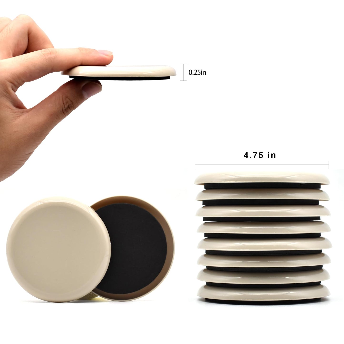 Furniture Sliders, Furniture Sliders Pads for Hardwood Floors, Chair Legs Floors Protectors, Reusable Round Glides Glider, Heavy Duty Furniture Movers Sliders (8 Pcs, 4 3/4inch,Beige)