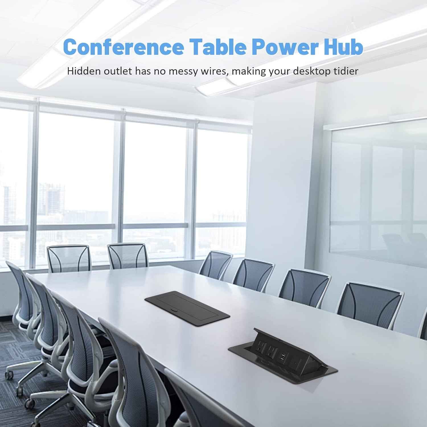 Power Hub Conference Table Connectivity Box - HDMI, USB-C, USB-A & AC Outlets