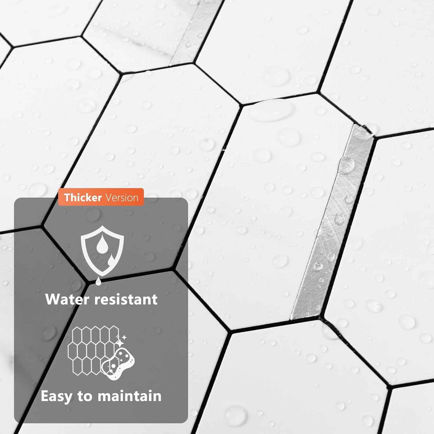 Glossy Wood Grain Peel and Stick Backsplash Tile - 10 Sheets Hexagon Mosaic for Kitchen & Bathroom, 12.4 x 12 Inch