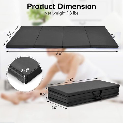 GYMAX Gymnastics Mat - 4 FT x 8 FT x 2 Inches Folding Exercise Mat with Carry Handles & Waterproof Cover | Ideal for Yoga, Tumbling & Martial Arts