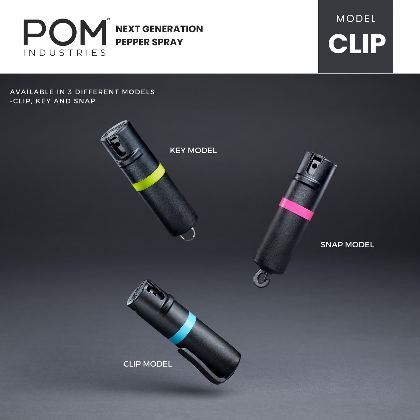 POM Pepper Spray Combo Pack Clip & Keychain - Maximum Strength OC Spray Self Defense- Tactical Compact & Safe Design - 25 Bursts & 10 ft Range - Stream Spray Pattern Grey and Lime