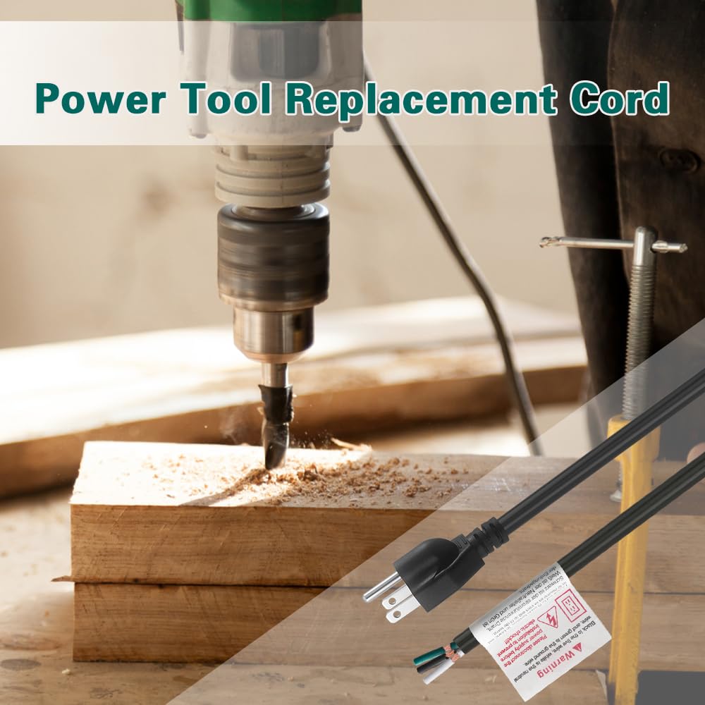 Asjeumt 6 ft 3 Prong Power Cord Replacement, 16 AWG Appliance Power Cord, 110V 120 Volt AC 16/3 Wire SJT 16 Gauge Plug Pigtail Cable, Repairing Replace Tool Dryer Dishwasher Electrical Cord - Black