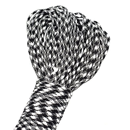 100ft 7-Strand Core Paracord 550 Parachute Rope - White & Black