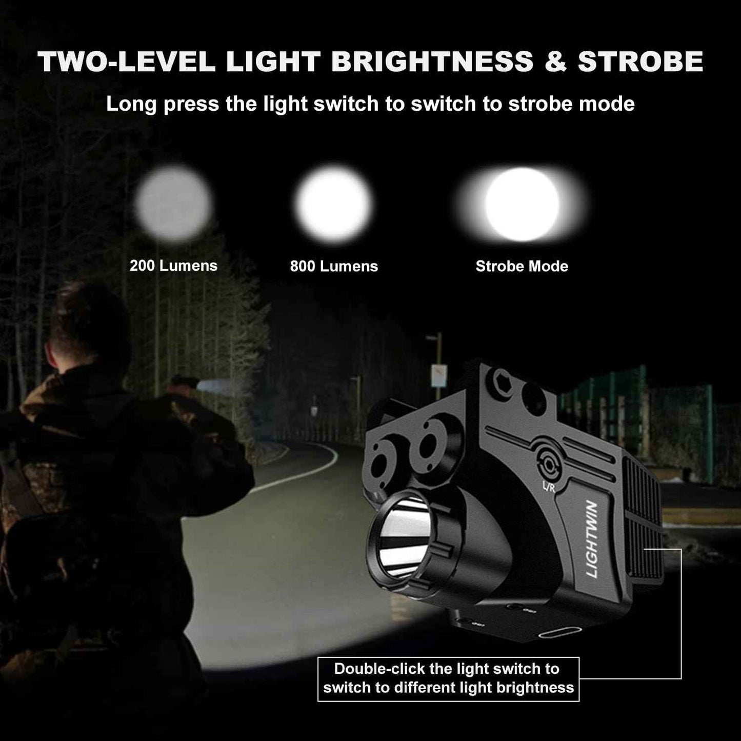 800 Lumens Tactical Flashlight Laser Sight Combo - USB Rechargeable LED Light for Handguns