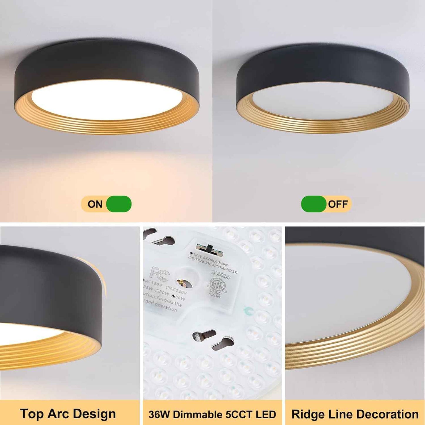 24W Dimmable LED Flush Mount Ceiling Light Fixture - 11.81" Modern 5CCT 3000K-6500K for Kitchen, Hallway & Laundry Room