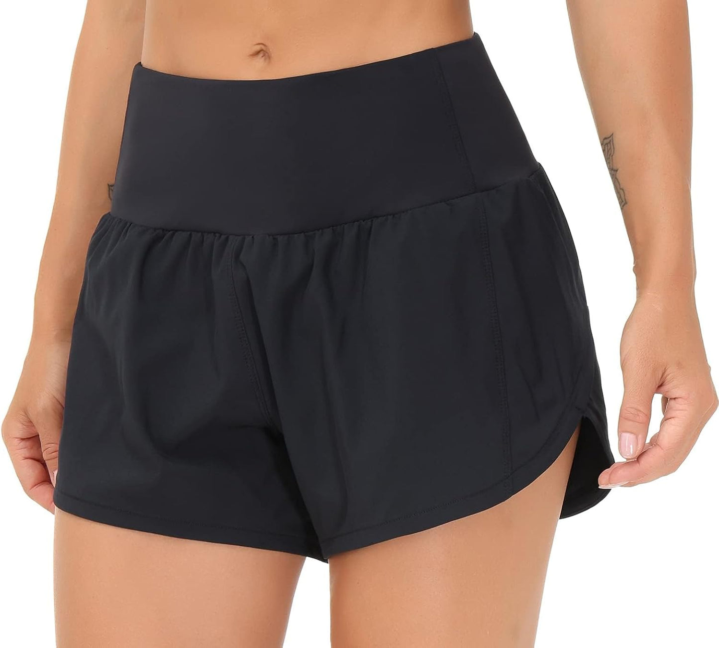 The Gym People High Waisted Running Shorts - Quick Dry Athletic Design with Mesh Liner & Zipper Pockets