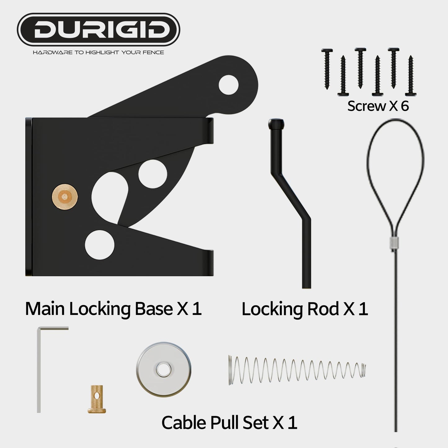 DURIGID Self Closing Fence Gate Latches with Spring Cable, Fingertip Release Gate Latch for Wooden Fence, Vinyl Door, Aluminum Gate, 1 Pack, Black
