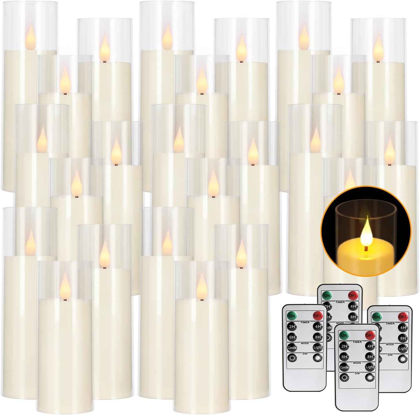 24-Pack Remote Control LED Flameless Candles - 3D Flame Timer Candles for Home, Weddings & Holidays